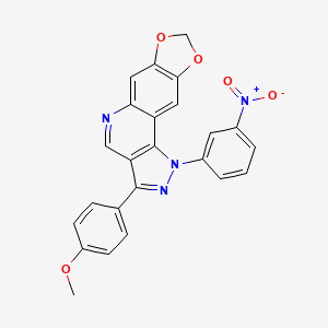 molecular formula C24H16N4O5 B2703305 3-(4-methoxyphenyl)-1-(3-nitrophenyl)-1H-[1,3]dioxolo[4,5-g]pyrazolo[4,3-c]quinoline CAS No. 932540-98-2