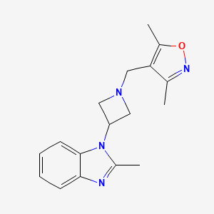 molecular formula C17H20N4O B2703306 3,5-Dimethyl-4-[[3-(2-methylbenzimidazol-1-yl)azetidin-1-yl]methyl]-1,2-oxazole CAS No. 2380176-06-5