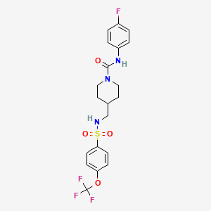 molecular formula C20H21F4N3O4S B2703307 N-(4-fluorophenyl)-4-((4-(trifluoromethoxy)phenylsulfonamido)methyl)piperidine-1-carboxamide CAS No. 1234883-82-9