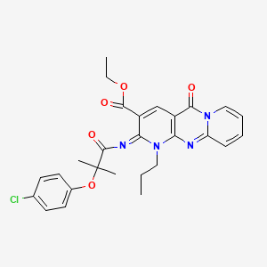 (E)-ethyl 2-((2-(4-chlorophenoxy)-2-methylpropanoyl)imino)-5-oxo-1-propyl-2,5-dihydro-1H-dipyrido[1,2-a:2',3'-d]pyrimidine-3-carboxylate