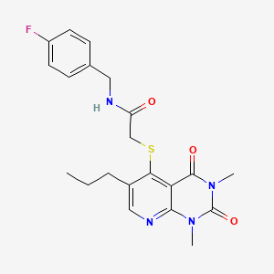 molecular formula C21H23FN4O3S B2703316 2-((1,3-dimethyl-2,4-dioxo-6-propyl-1,2,3,4-tetrahydropyrido[2,3-d]pyrimidin-5-yl)thio)-N-(4-fluorobenzyl)acetamide CAS No. 899940-75-1