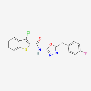 molecular formula C18H11ClFN3O2S B2703317 3-chloro-N-(5-(4-fluorobenzyl)-1,3,4-oxadiazol-2-yl)benzo[b]thiophene-2-carboxamide CAS No. 954647-83-7