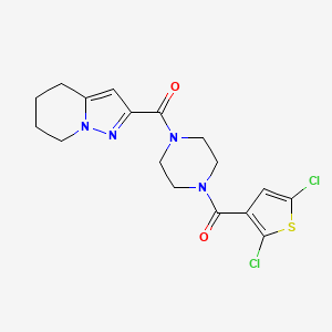 molecular formula C17H18Cl2N4O2S B2703320 (2,5-Dichlorothiophen-3-yl)(4-(4,5,6,7-tetrahydropyrazolo[1,5-a]pyridine-2-carbonyl)piperazin-1-yl)methanone CAS No. 2034591-81-4
