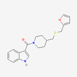molecular formula C20H22N2O2S B2703347 (4-(((furan-2-ylmethyl)thio)methyl)piperidin-1-yl)(1H-indol-3-yl)methanone CAS No. 1396746-22-7
