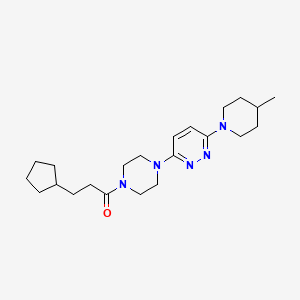 molecular formula C22H35N5O B2703375 3-环戊基-1-(4-(6-(4-甲基哌啶-1-基)吡啶并[3,4-d]嘧啶-3-基)哌嗪-1-基)丙酮 CAS No. 899757-21-2