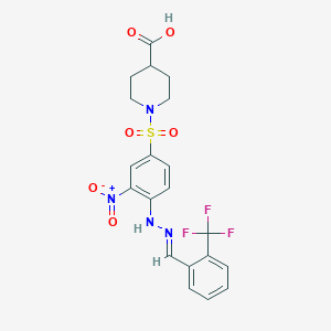 1-{[3-nitro-4-(2-{(E)-[2-(trifluoromethyl)phenyl]methylidene}hydrazino)phenyl]sulfonyl}-4-piperidinecarboxylic acid