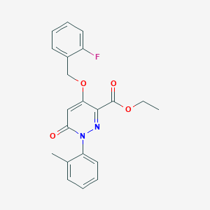 molecular formula C21H19FN2O4 B2703387 乙酸-4-[(2-氟苯基)甲氧基]-1-(2-甲基苯基)-6-氧代吡啶并[3,4-d]嘧啶-3-羧酸酯 CAS No. 886952-18-7