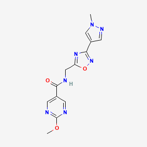 molecular formula C13H13N7O3 B2703388 2-methoxy-N-((3-(1-methyl-1H-pyrazol-4-yl)-1,2,4-oxadiazol-5-yl)methyl)pyrimidine-5-carboxamide CAS No. 2034297-51-1