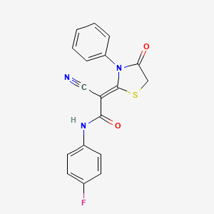 (Z)-2-cyano-N-(4-fluorophenyl)-2-(4-oxo-3-phenylthiazolidin-2-ylidene)acetamide