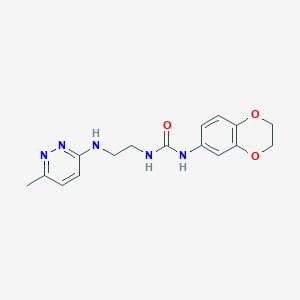 molecular formula C16H19N5O3 B2703413 1-(2,3-Dihydrobenzo[b][1,4]dioxin-6-yl)-3-(2-((6-methylpyridazin-3-yl)amino)ethyl)urea CAS No. 1171089-52-3
