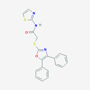 molecular formula C20H15N3O2S2 B270342 2-[(4,5-diphenyl-1,3-oxazol-2-yl)sulfanyl]-N-(1,3-thiazol-2-yl)acetamide 