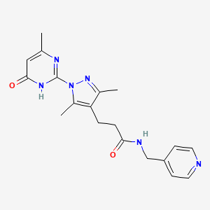 molecular formula C19H22N6O2 B2703435 3-(3,5-dimethyl-1-(4-methyl-6-oxo-1,6-dihydropyrimidin-2-yl)-1H-pyrazol-4-yl)-N-(pyridin-4-ylmethyl)propanamide CAS No. 1226434-15-6