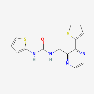 molecular formula C14H12N4OS2 B2703446 1-(Thiophen-2-yl)-3-((3-(thiophen-2-yl)pyrazin-2-yl)methyl)urea CAS No. 2034496-96-1