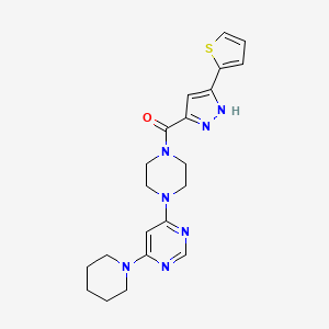 molecular formula C21H25N7OS B2703453 (4-(6-(piperidin-1-yl)pyrimidin-4-yl)piperazin-1-yl)(3-(thiophen-2-yl)-1H-pyrazol-5-yl)methanone CAS No. 1240217-91-7
