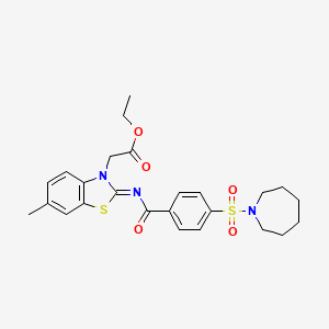 Ethyl 2-[2-[4-(azepan-1-ylsulfonyl)benzoyl]imino-6-methyl-1,3-benzothiazol-3-yl]acetate