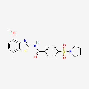 molecular formula C20H21N3O4S2 B2703473 N-(4-methoxy-7-methylbenzo[d]thiazol-2-yl)-4-(pyrrolidin-1-ylsulfonyl)benzamide CAS No. 862807-52-1