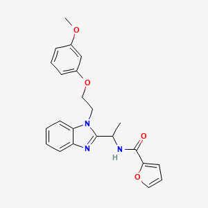 molecular formula C23H23N3O4 B2703486 2-furyl-N-({1-[2-(3-methoxyphenoxy)ethyl]benzimidazol-2-yl}ethyl)carboxamide CAS No. 920118-29-2