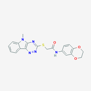 molecular formula C20H17N5O3S B270349 N-(2,3-dihydro-1,4-benzodioxin-6-yl)-2-[(5-methyl-5H-[1,2,4]triazino[5,6-b]indol-3-yl)sulfanyl]acetamide 