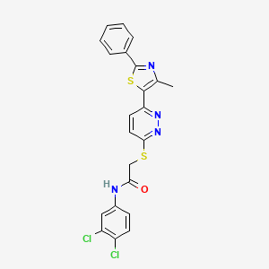 molecular formula C22H16Cl2N4OS2 B2703493 N-(3,4-二氯苯基)-2-((6-(4-甲基-2-苯基噻唑-5-基)吡啶并[3]噻吩-3-基)硫)乙酰胺 CAS No. 892417-30-0