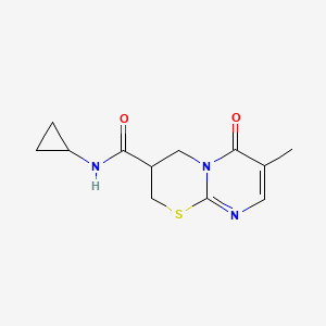 molecular formula C12H15N3O2S B2703507 N-环丙基-7-甲基-6-氧代-2,3,4,6-四氢嘧啶并[2,1-b][1,3]噻嗪-3-羧酰胺 CAS No. 1396858-79-9