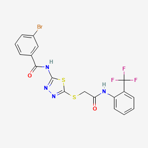 molecular formula C18H12BrF3N4O2S2 B2703545 3-bromo-N-(5-((2-oxo-2-((2-(trifluoromethyl)phenyl)amino)ethyl)thio)-1,3,4-thiadiazol-2-yl)benzamide CAS No. 392297-00-6
