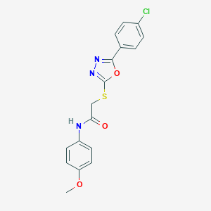 molecular formula C17H14ClN3O3S B270358 2-{[5-(4-chlorophenyl)-1,3,4-oxadiazol-2-yl]sulfanyl}-N-(4-methoxyphenyl)acetamide 