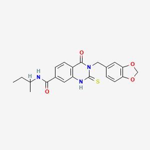 molecular formula C21H21N3O4S B2703595 3-(benzo[d][1,3]dioxol-5-ylmethyl)-N-(sec-butyl)-4-oxo-2-thioxo-1,2,3,4-tetrahydroquinazoline-7-carboxamide CAS No. 451466-25-4