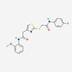 molecular formula C20H18FN3O3S2 B2703598 N-(4-fluorophenyl)-2-((4-(2-((2-methoxyphenyl)amino)-2-oxoethyl)thiazol-2-yl)thio)acetamide CAS No. 941921-73-9