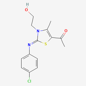 molecular formula C14H15ClN2O2S B2703600 1-[2-(4-氯苯基)亚胺-3-(2-羟基乙基)-4-甲基-1,3-噻唑-5-基]乙酮 CAS No. 540499-37-4