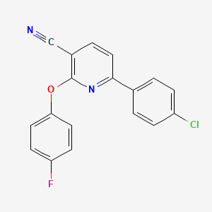 molecular formula C18H10ClFN2O B2703604 6-(4-Chlorophenyl)-2-(4-fluorophenoxy)nicotinonitrile CAS No. 252059-12-4