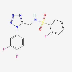 molecular formula C14H10F3N5O2S B2703614 N-((1-(3,4-二氟苯基)-1H-四唑-5-基)甲基)-2-氟苯磺酰胺 CAS No. 920468-08-2