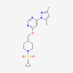 molecular formula C18H25N5O3S B2703641 4-{[1-(cyclopropanesulfonyl)piperidin-4-yl]methoxy}-6-(3,5-dimethyl-1H-pyrazol-1-yl)pyrimidine CAS No. 2380079-93-4