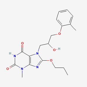 molecular formula C19H24N4O5 B2703647 7-(2-hydroxy-3-(o-tolyloxy)propyl)-3-methyl-8-propoxy-1H-purine-2,6(3H,7H)-dione CAS No. 923221-86-7