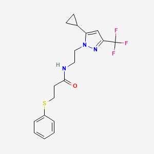 molecular formula C18H20F3N3OS B2703653 N-(2-(5-cyclopropyl-3-(trifluoromethyl)-1H-pyrazol-1-yl)ethyl)-3-(phenylthio)propanamide CAS No. 1797226-23-3