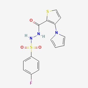 molecular formula C15H12FN3O3S2 B2703659 4-氟-N'-{[3-(1H-吡咯-1-基)-2-噻吩基]羰基}苯磺酰肼 CAS No. 672925-21-2