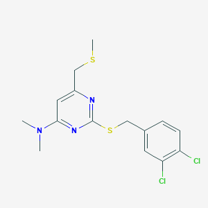 molecular formula C15H17Cl2N3S2 B2703676 2-[(3,4-dichlorobenzyl)sulfanyl]-N,N-dimethyl-6-[(methylsulfanyl)methyl]-4-pyrimidinamine CAS No. 341965-61-5