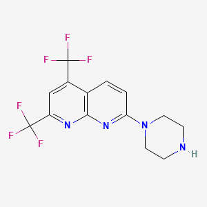 molecular formula C14H12F6N4 B2703678 7-哌嗪基-2,4-双(三氟甲基)[1,8]萘啉 CAS No. 106851-91-6