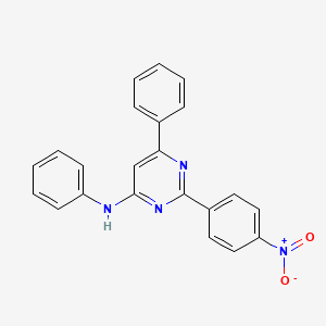 molecular formula C22H16N4O2 B2703688 2-(4-nitrophenyl)-N,6-diphenyl-4-pyrimidinamine CAS No. 352224-38-5