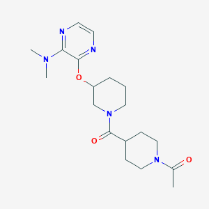 molecular formula C19H29N5O3 B2703698 1-(4-(3-((3-(Dimethylamino)pyrazin-2-yl)oxy)piperidine-1-carbonyl)piperidin-1-yl)ethanone CAS No. 2034479-86-0