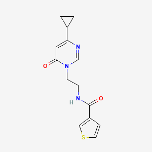molecular formula C14H15N3O2S B2703705 N-(2-(4-cyclopropyl-6-oxopyrimidin-1(6H)-yl)ethyl)thiophene-3-carboxamide CAS No. 2034358-39-7