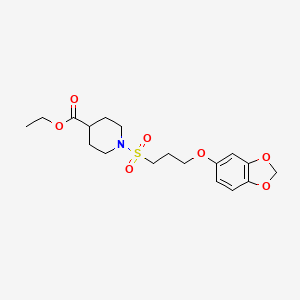 molecular formula C18H25NO7S B2703716 Ethyl 1-((3-(benzo[d][1,3]dioxol-5-yloxy)propyl)sulfonyl)piperidine-4-carboxylate CAS No. 946315-15-7