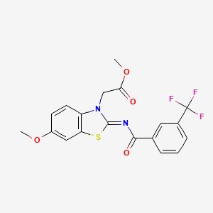 molecular formula C19H15F3N2O4S B2703736 (Z)-methyl 2-(6-methoxy-2-((3-(trifluoromethyl)benzoyl)imino)benzo[d]thiazol-3(2H)-yl)acetate CAS No. 1005728-67-5