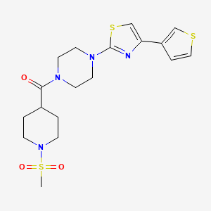 molecular formula C18H24N4O3S3 B2703741 (1-(甲磺酰)哌啶-4-基)(4-(4-(噻吩-3-基)噻唑-2-基)哌嗪-1-基)甲酮 CAS No. 1448045-89-3
