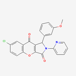 molecular formula C23H15ClN2O4 B2703752 7-Chloro-1-(3-methoxyphenyl)-2-(pyridin-2-yl)-1,2-dihydrochromeno[2,3-c]pyrrole-3,9-dione CAS No. 634570-07-3