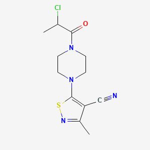 molecular formula C12H15ClN4OS B2703760 5-[4-(2-Chloropropanoyl)piperazin-1-yl]-3-methyl-1,2-thiazole-4-carbonitrile CAS No. 2411247-97-5