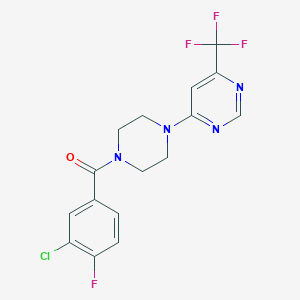 molecular formula C16H13ClF4N4O B2703761 (3-Chloro-4-fluorophenyl){4-[6-(trifluoromethyl)-4-pyrimidinyl]piperazino}methanone CAS No. 1775451-02-9