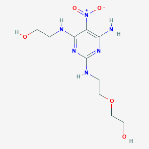 molecular formula C10H18N6O5 B2703766 2-((6-Amino-2-((2-(2-hydroxyethoxy)ethyl)amino)-5-nitropyrimidin-4-yl)amino)ethanol CAS No. 674305-60-3