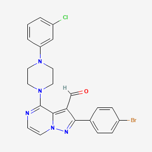 molecular formula C23H19BrClN5O B2703769 2-(4-溴苯基)-4-[4-(3-氯苯基)哌嗪-1-基]吡唑并[1,5-a]吡嗪-3-甲醛 CAS No. 1019163-98-4