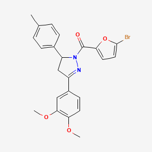 molecular formula C23H21BrN2O4 B2703781 (5-Bromofuran-2-yl)-[5-(3,4-dimethoxyphenyl)-3-(4-methylphenyl)-3,4-dihydropyrazol-2-yl]methanone CAS No. 369396-69-0