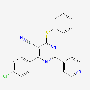 molecular formula C22H13ClN4S B2703801 4-(4-Chlorophenyl)-6-(phenylsulfanyl)-2-(4-pyridinyl)-5-pyrimidinecarbonitrile CAS No. 320418-11-9